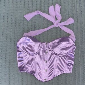 Satin corset crop top with halter tie